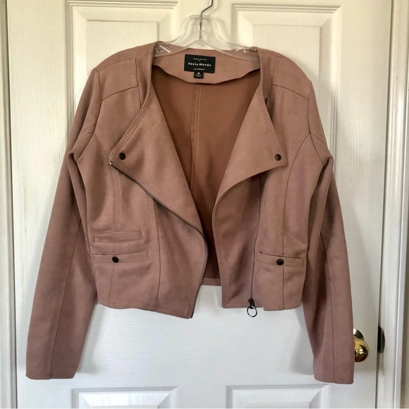 Haute Monde Blush /Mauve Pink Vegan Suede Moto Jacket Size M Casual asymmetrical - Picture 7 of 8